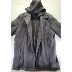 Black Rivet Unique Black Wool Blend Winter Coat Hoodie Zip Cuff Heavy Mens Large